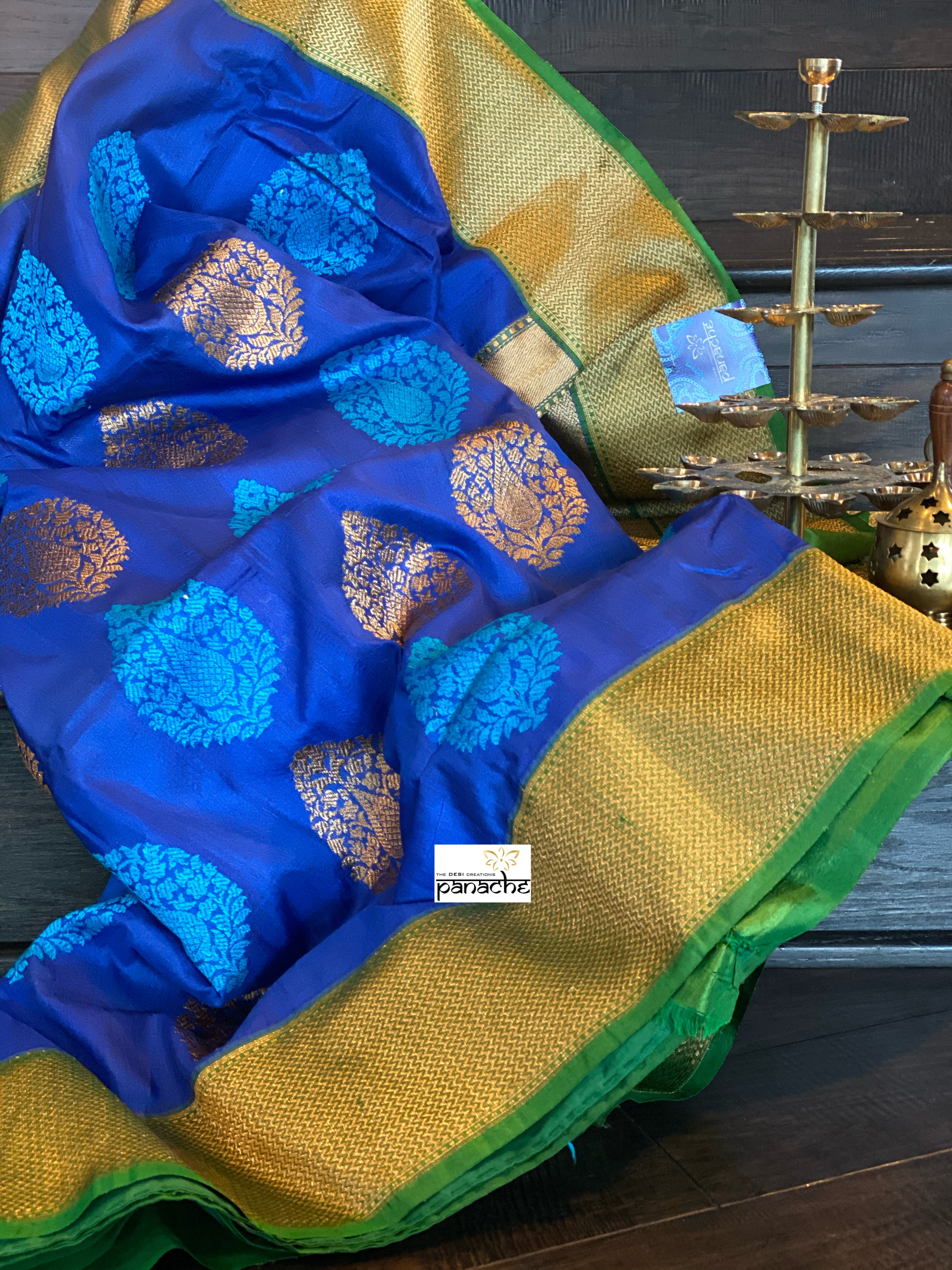 Pure Tassur Silk Banarasi - Royal Blue Green