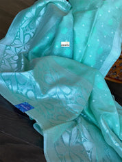 Linen Silk Banarsi - Mint Green Silver Zari