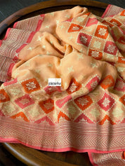 Khaddi Georgette Banarasi - Peach Meenakari