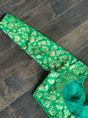 Designer Blouse - Green Brocade Full Sleeve