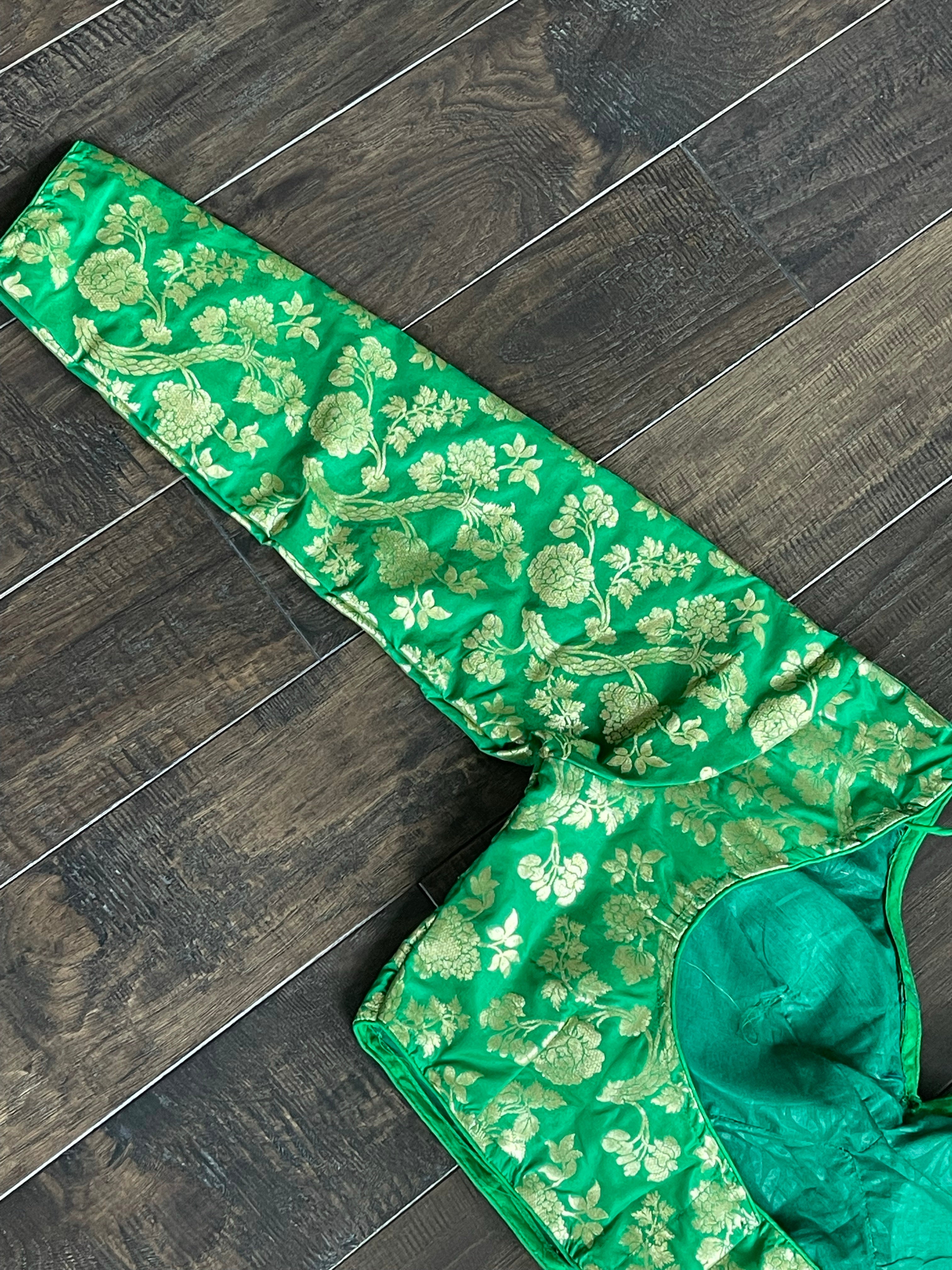 Designer Blouse - Green Brocade Full Sleeve