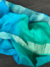 Raw Silk Banarasi - Firozi Blue Sea Green Shaded