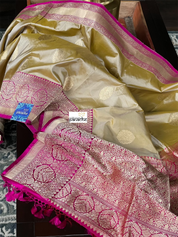 Pure Katan Silk Banarasi - Tan Gray Magenta