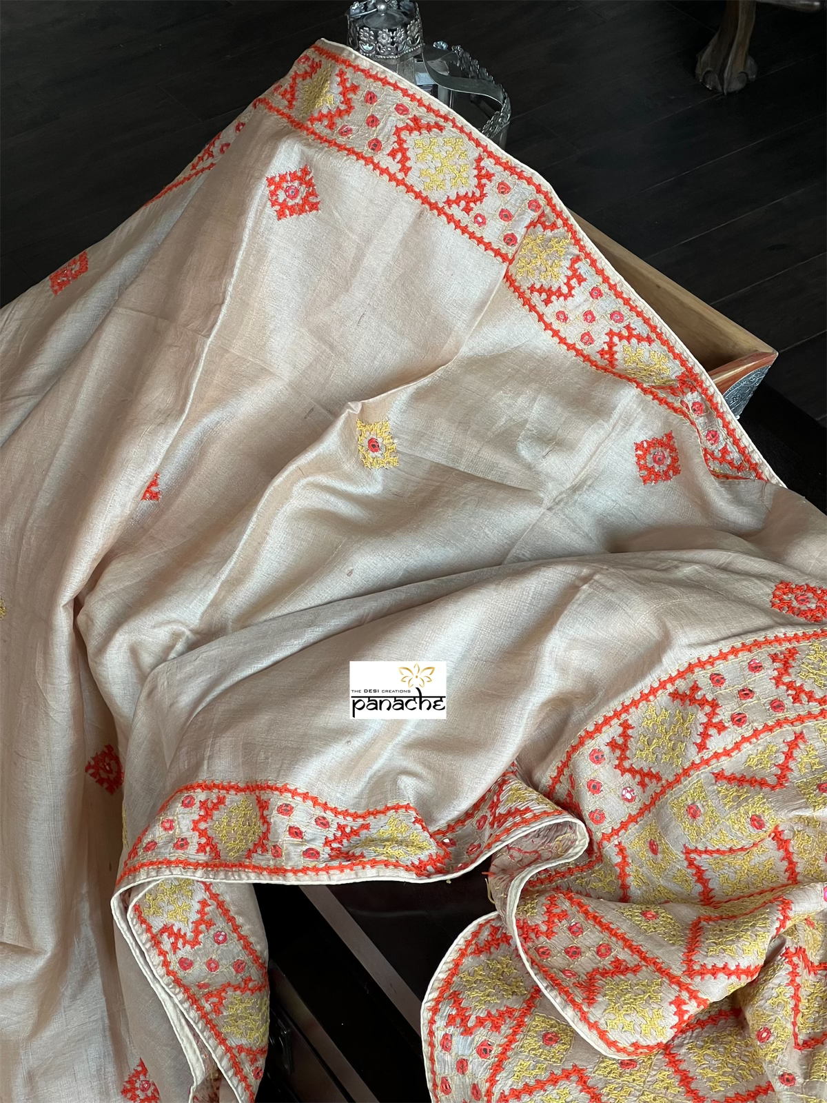 Tussar Silk Hand Embroidered - Sandalwood