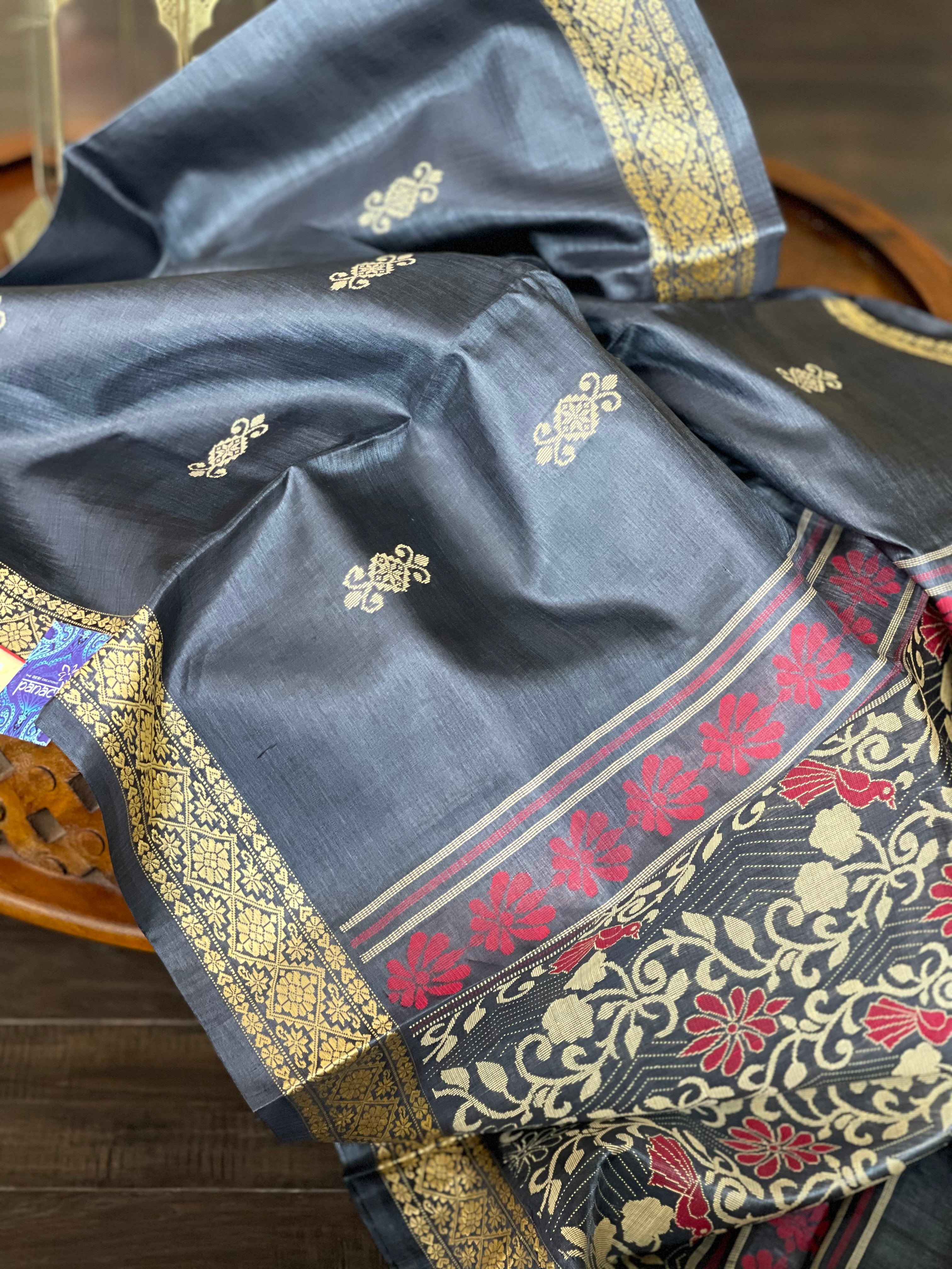 Pure Tussar Silk Woven - Grayish Black
