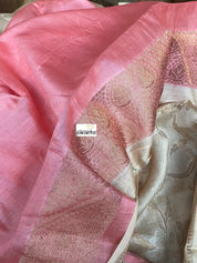 Mulmul Tissue Cotton Banarasi - Tan Beige Pink Golden Zari