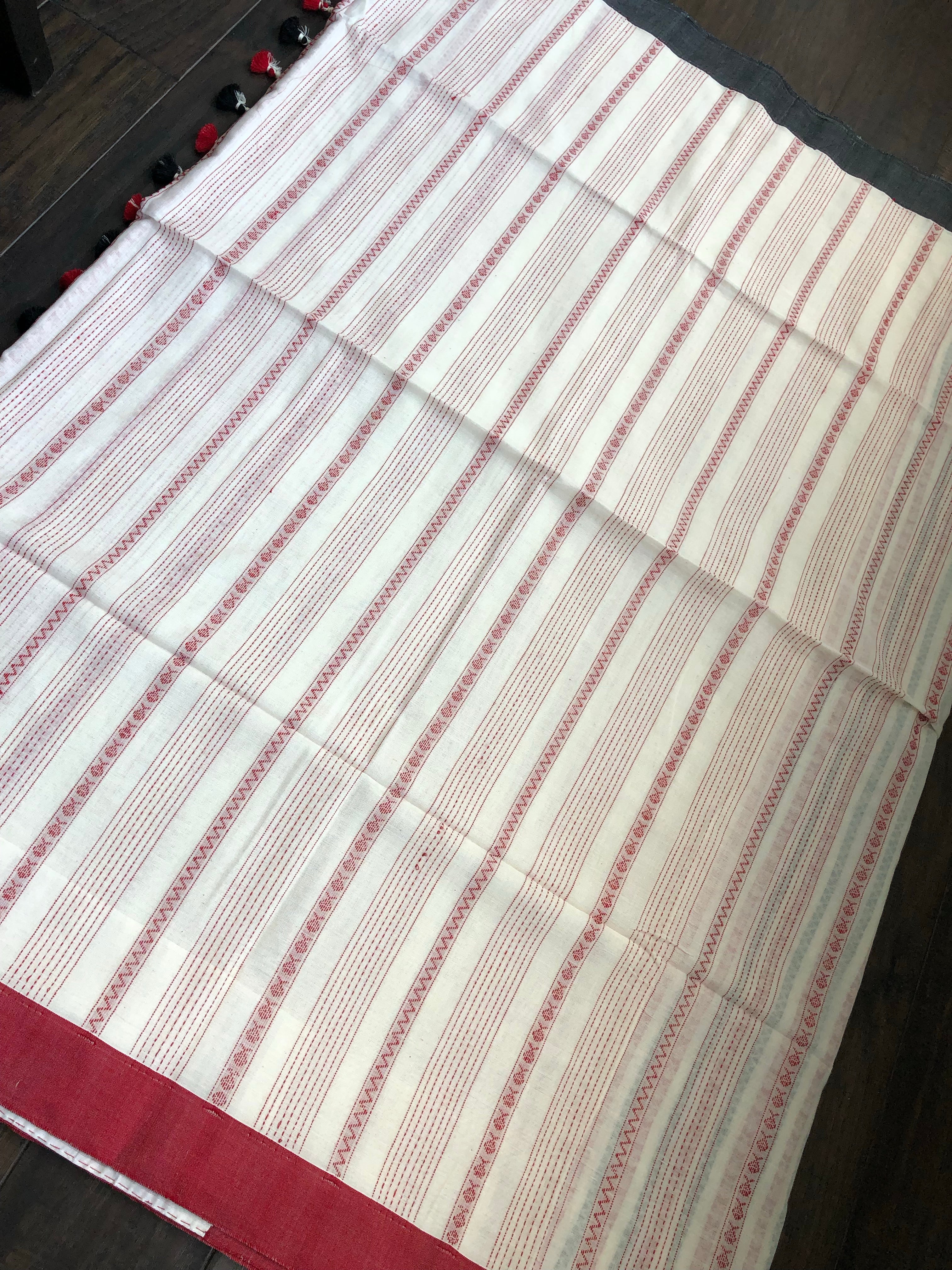 Pure Khadi Handloom - Off White Red Black Border