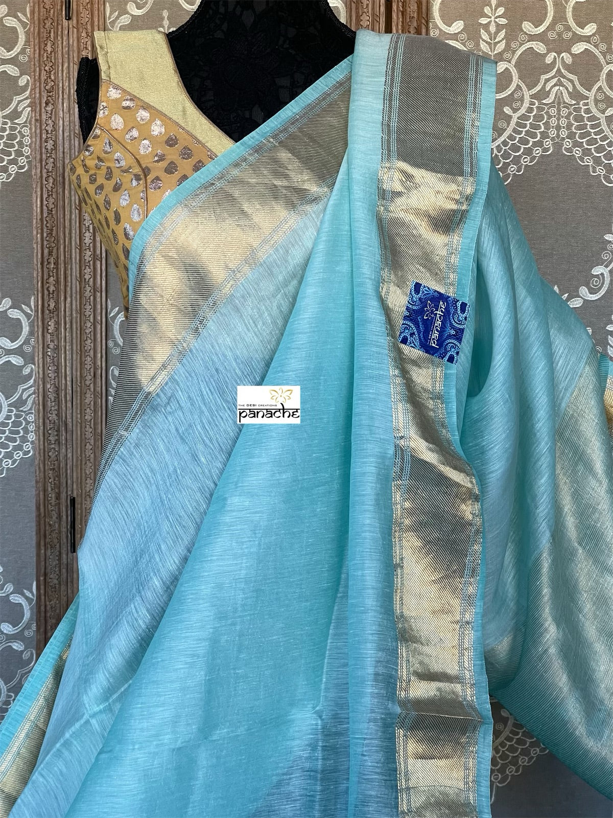 Handloom Silk Linen - Light Mint Blue