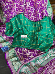 Bandhej Khaddi Georgette Banarasi - Purple Green
