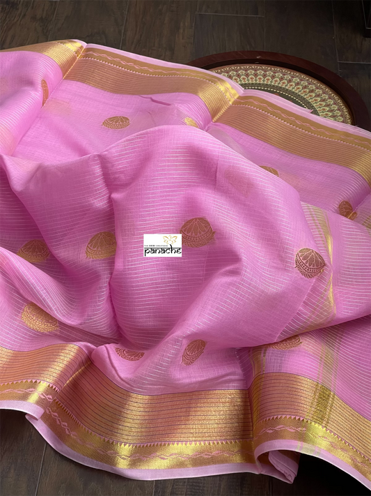 Cotton Silk Banaras Chanderi - Pink Zari Striped