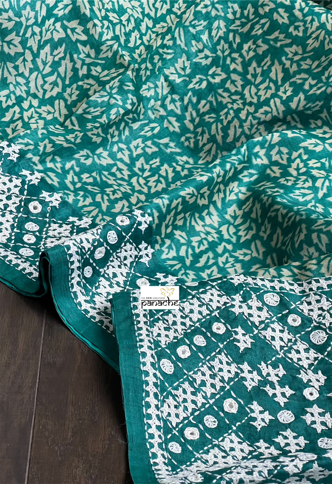 Pure Tussar Silk - Sea Green Embroidered