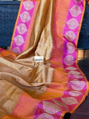 Pure Silk Brocade Banarasi - Mustard Yellow Kadwa Woven