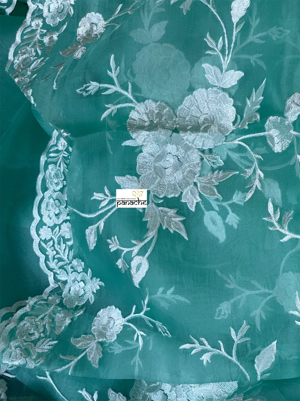 Designer Organza - Sea-Green Embroidered
