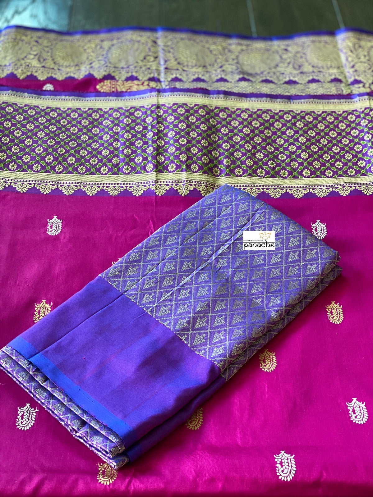 Pure Katan Silk Banarasi - Magenta Purple Kadwa woven