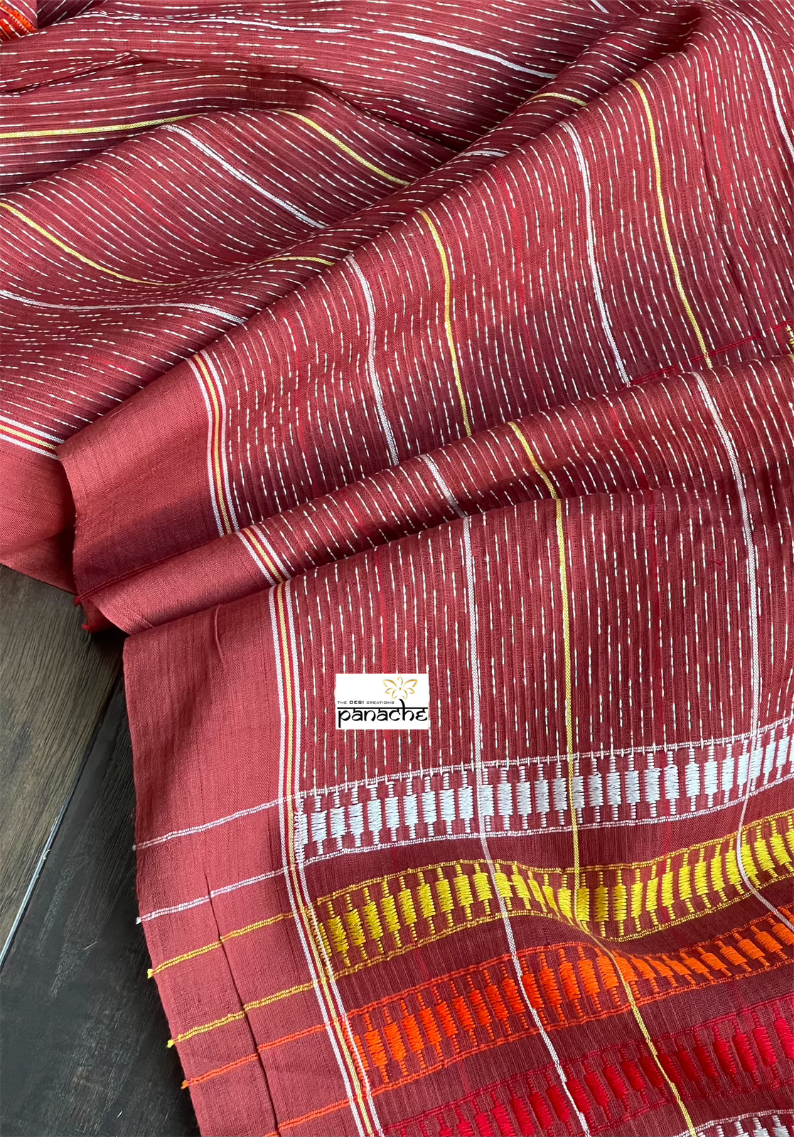 Pure Cotton Khes Kantha Stitch -  Rust Maroon Multi Color