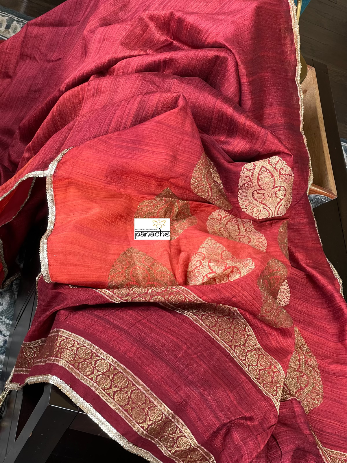 Raw Silk Banarasi - Maroon Rust Shaded