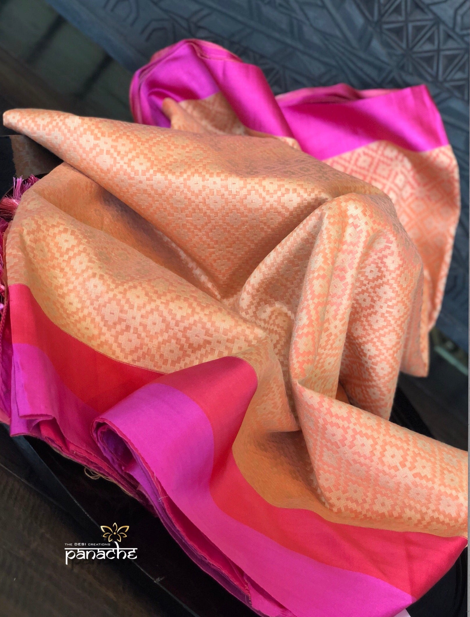 Silk Cotton Banarasi - Peach Pink Woven