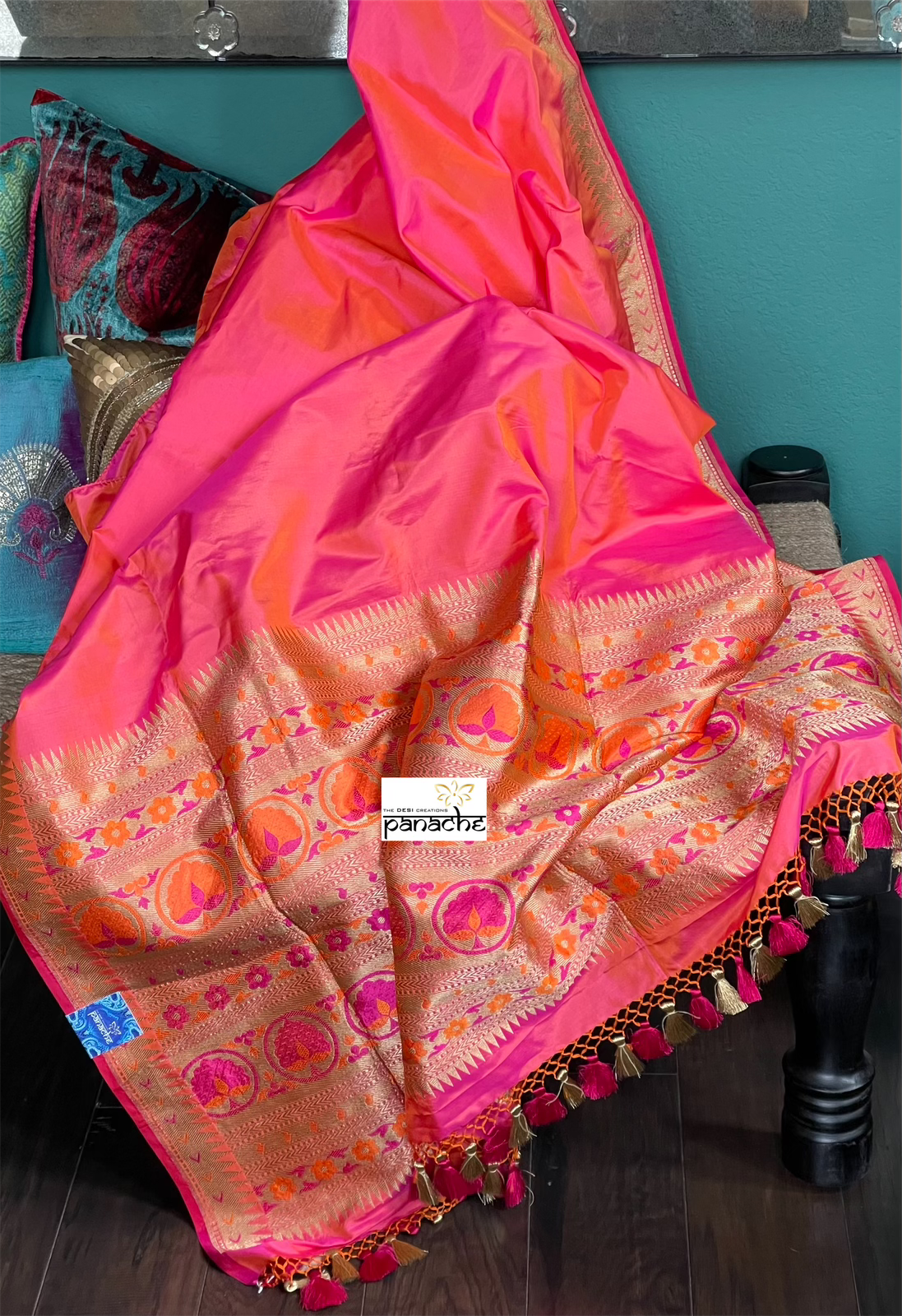 Katan Silk Banarasi - Gulabi Paithani Khadwa Woven