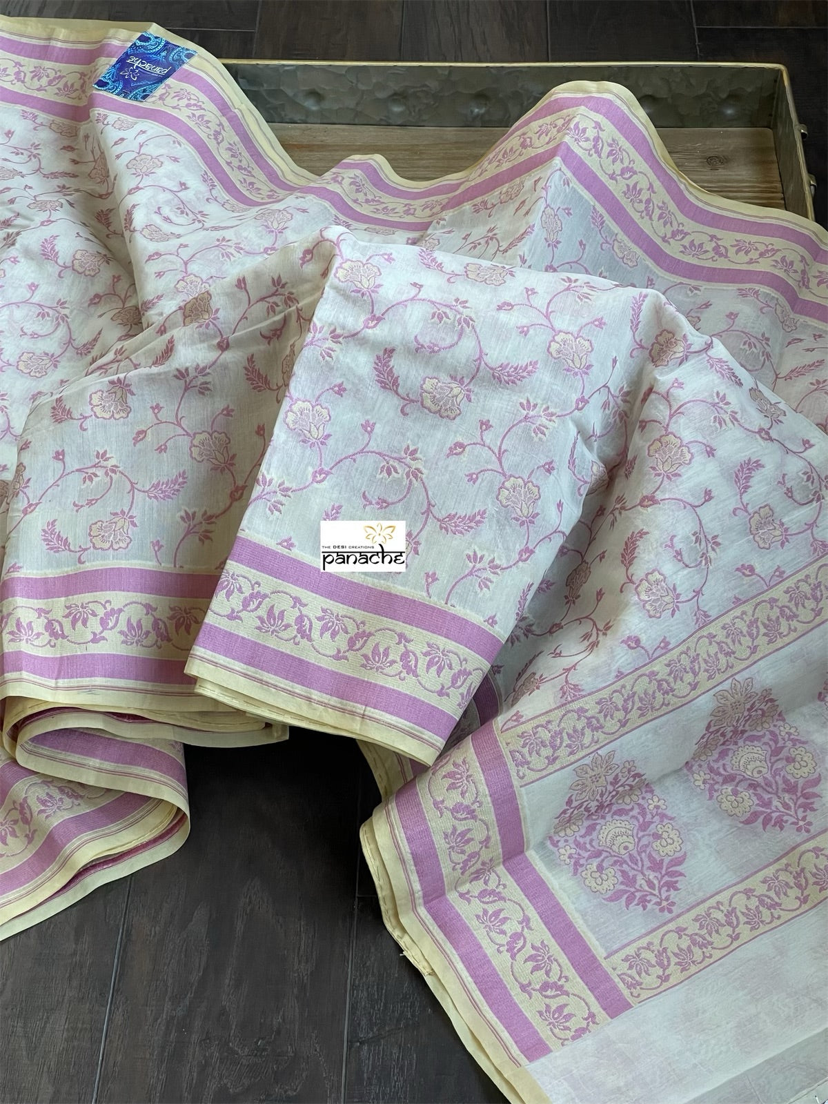 Kora Cotton Banarasi - Off-White Lilac