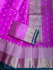 Pure Chanderi Pattu Silk - Magenta Pink Green Golden Silver Zari Woven