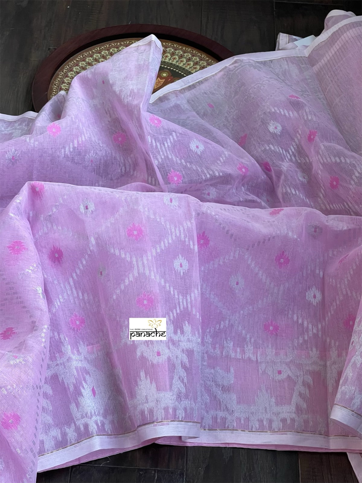 Pure Cotton Jamdaani Soft - Pink Silver Zari