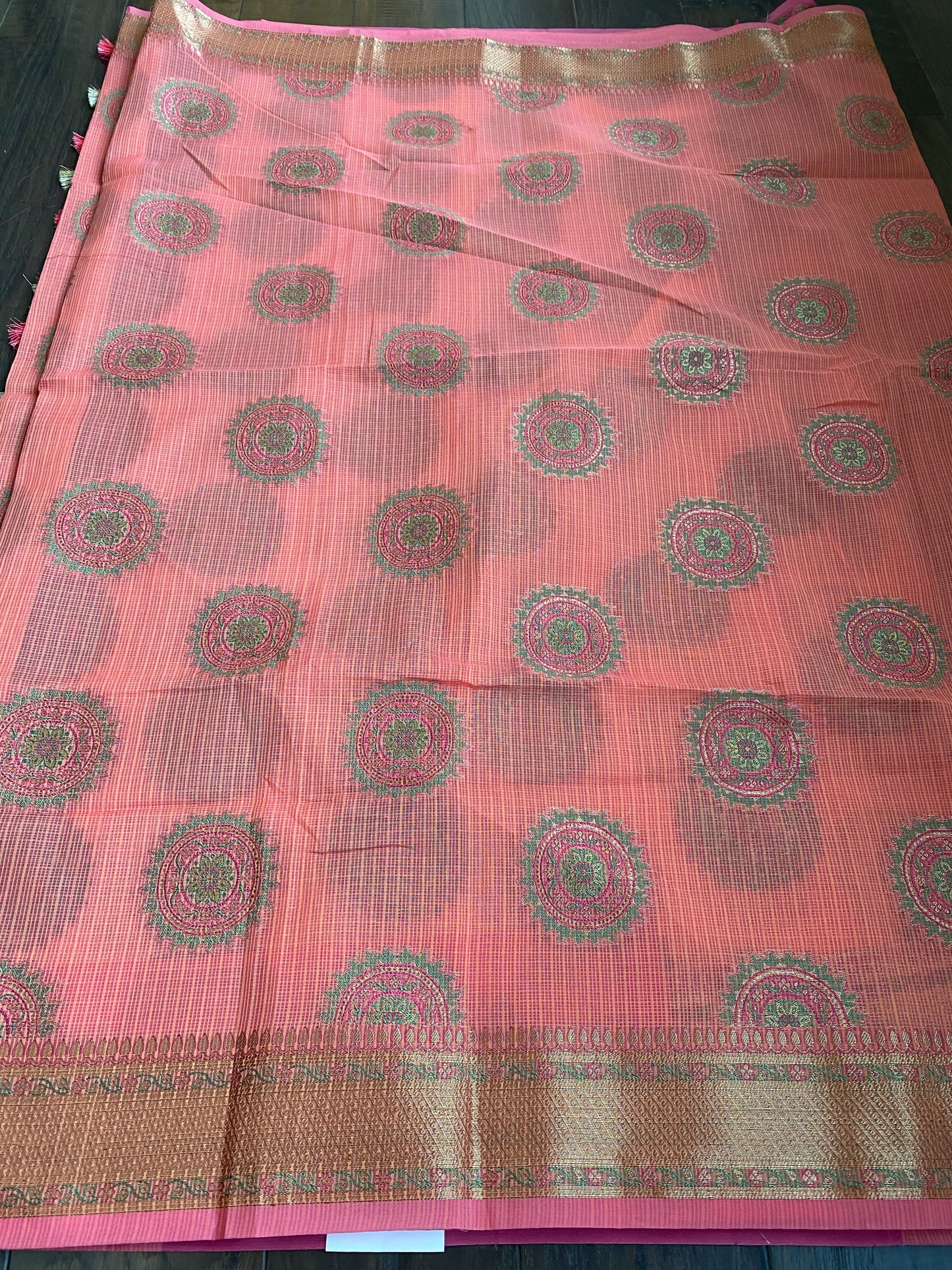 Cotton Silk Banarasi - Peach Meenakari