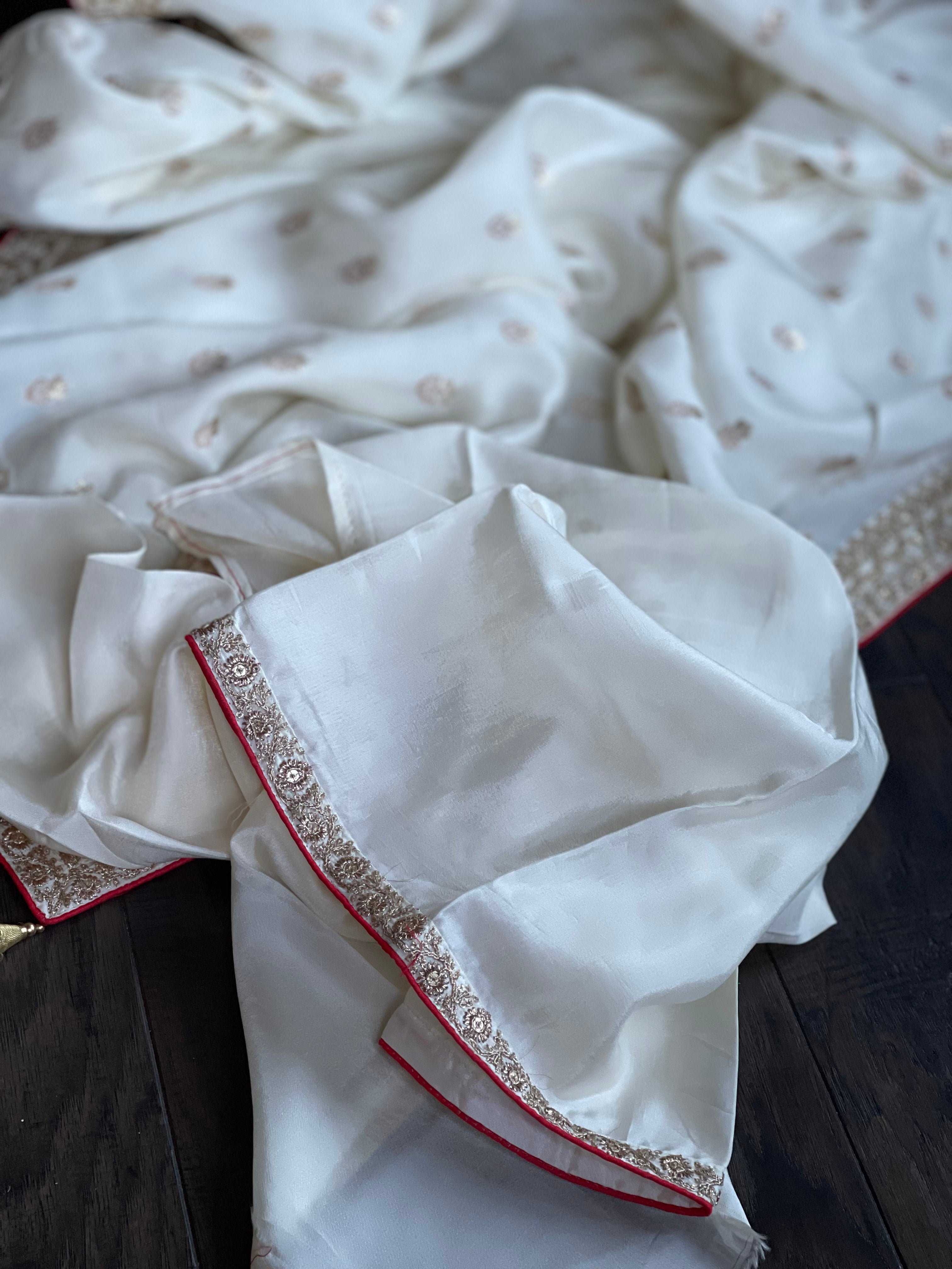 Designer Soft Silk - Off-White Cream Gold Zari