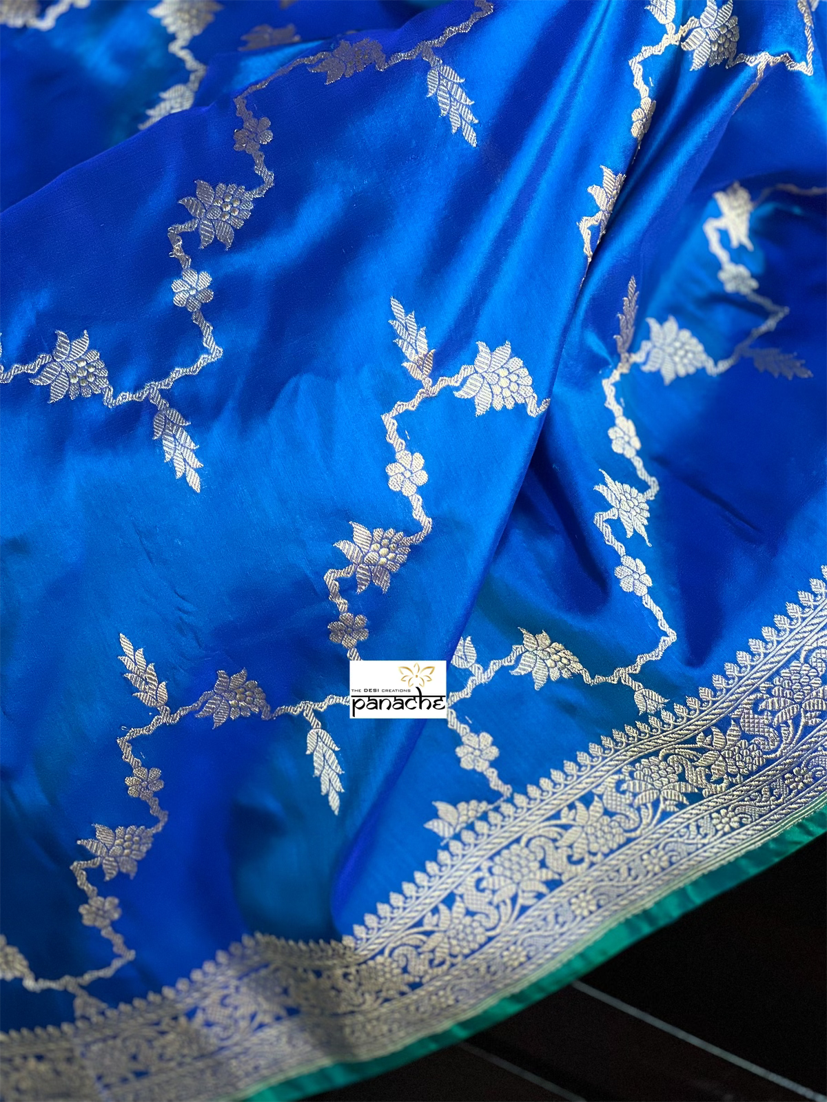 Pure Katan Silk Kadwa Banarasi - Blue Jamdaani weave