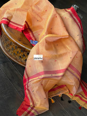 Pure Chanderi Organza Silk - Yellow Red Checkered