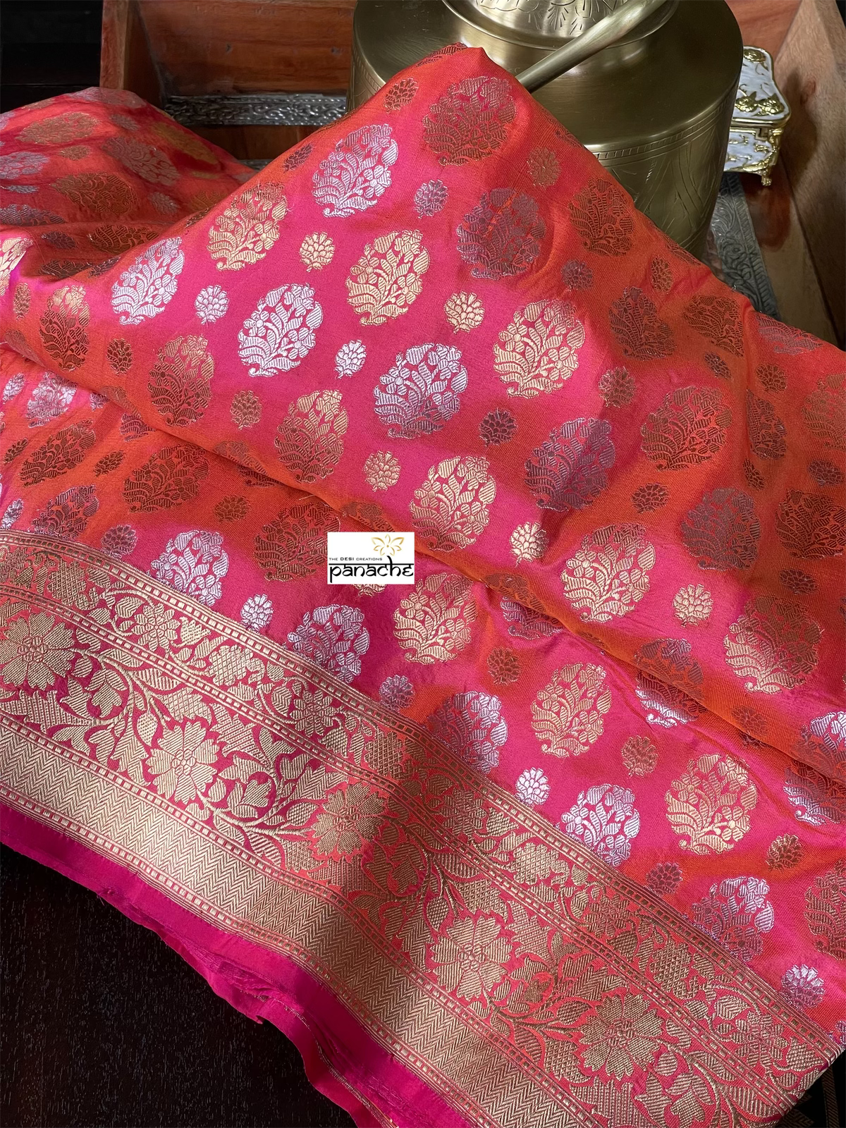 Pure Silk Banarasi - Pink Dual shaded Antique Zari