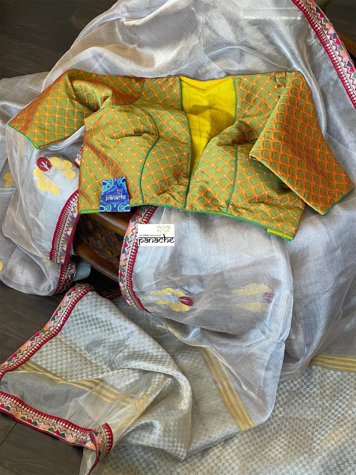Designer Blouse - Green Yellow Resham Zari woven