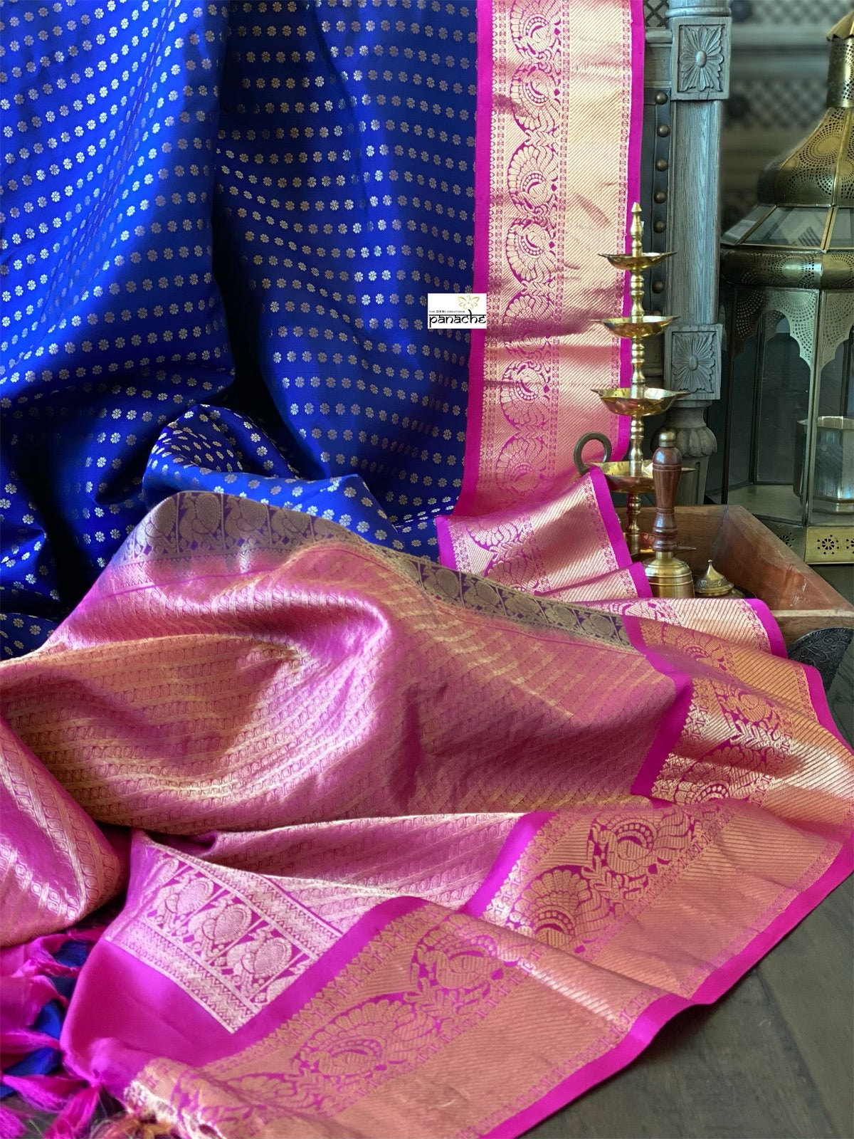 Pure Silk Kanjivaram - Blue Magenta Pink