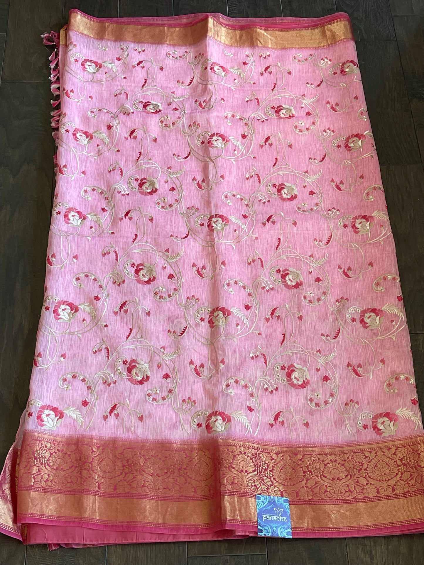 Embroidered Linen Silk - Bubblegum Pink