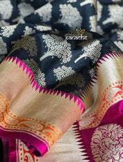 Silk Banarasi - Black Purple Antique Zari