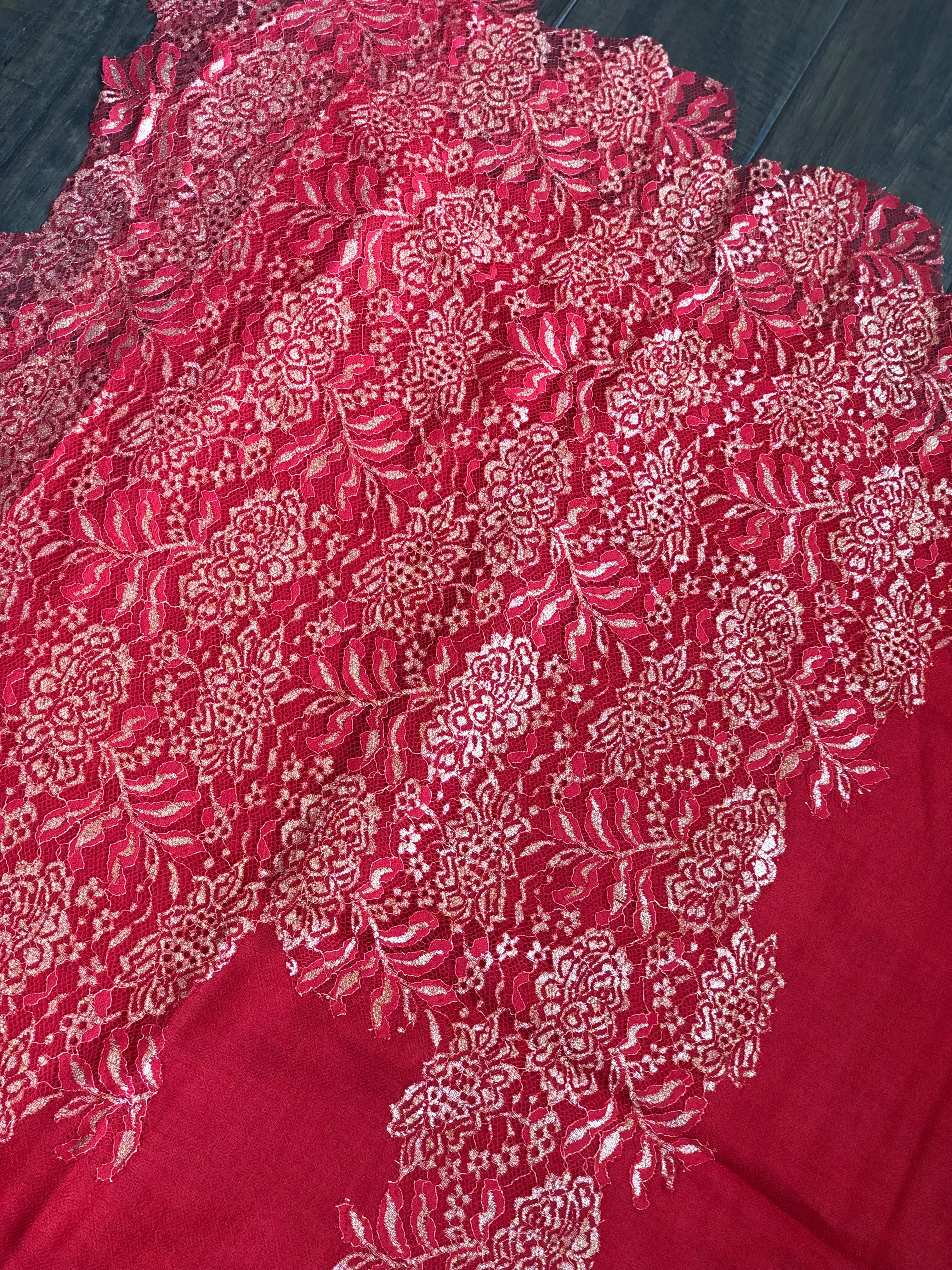 Pure Pashmina Lace Stole - Red