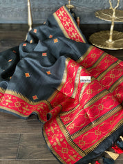 Pure Tassur Silk Banarasi - Black Red Paithani