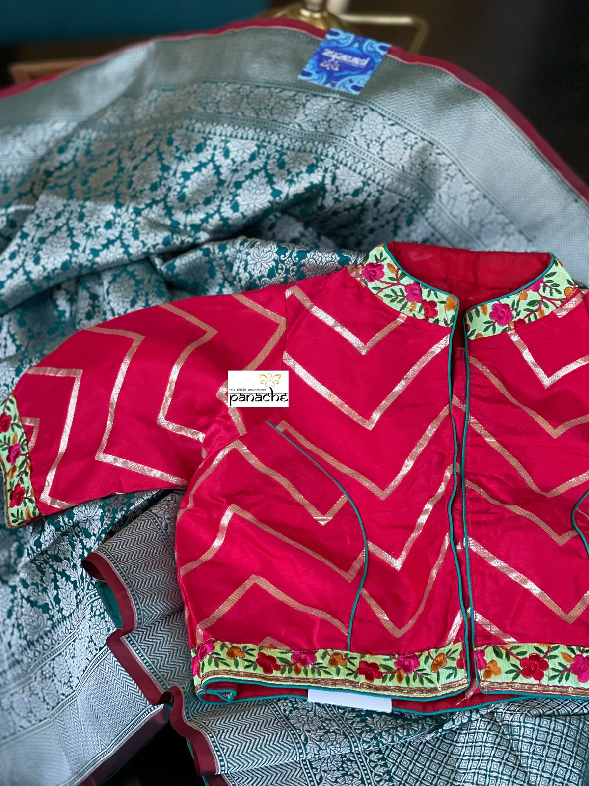 Designer Blouse - Raspberry Red Chevron