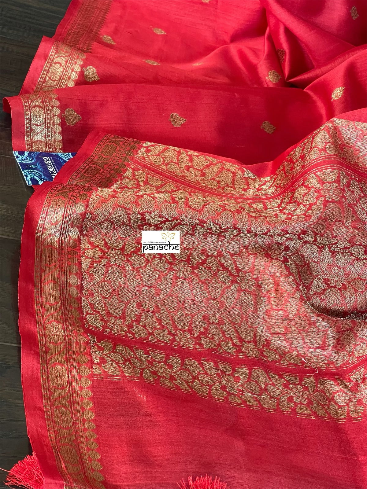 Tussar Silk Banarasi - Red Jewel Tone