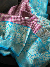 Katan Silk Banarasi - Off-white Purple Checks