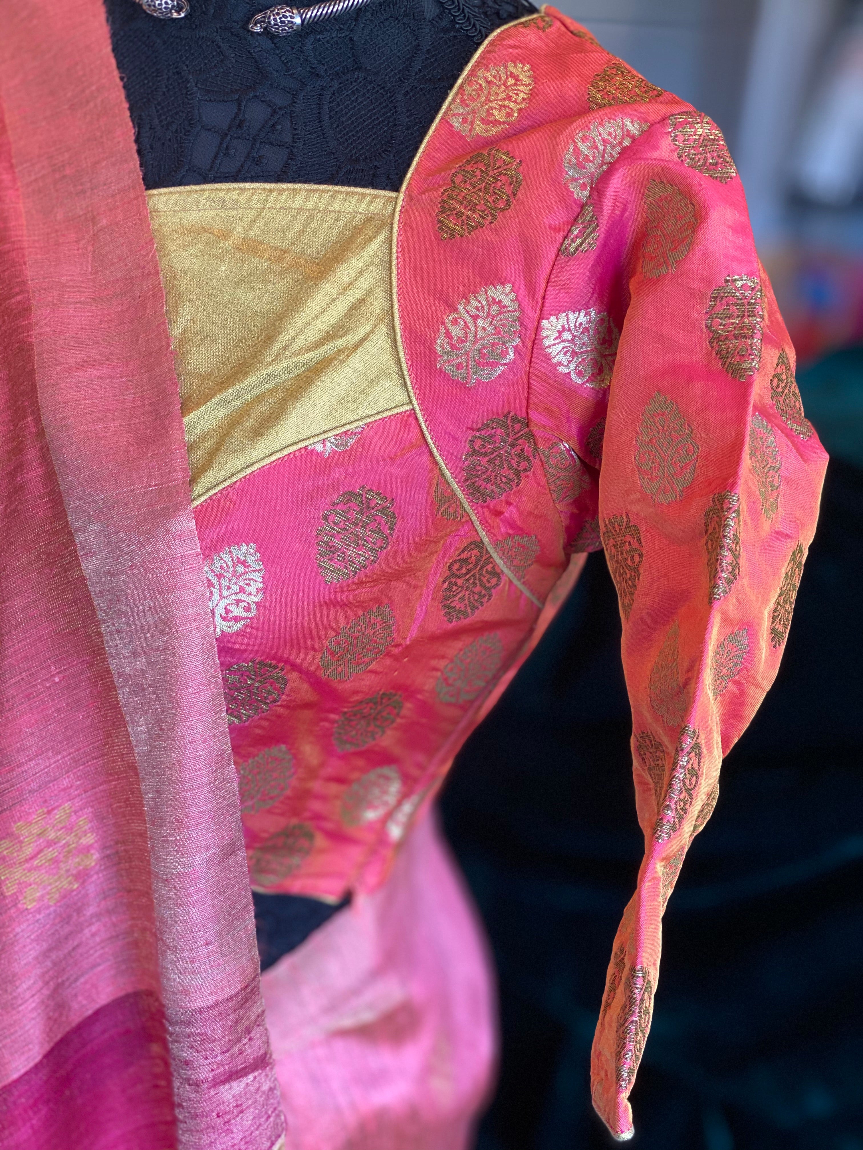 Designer Blouse - Peach Pink Dual Shaded
