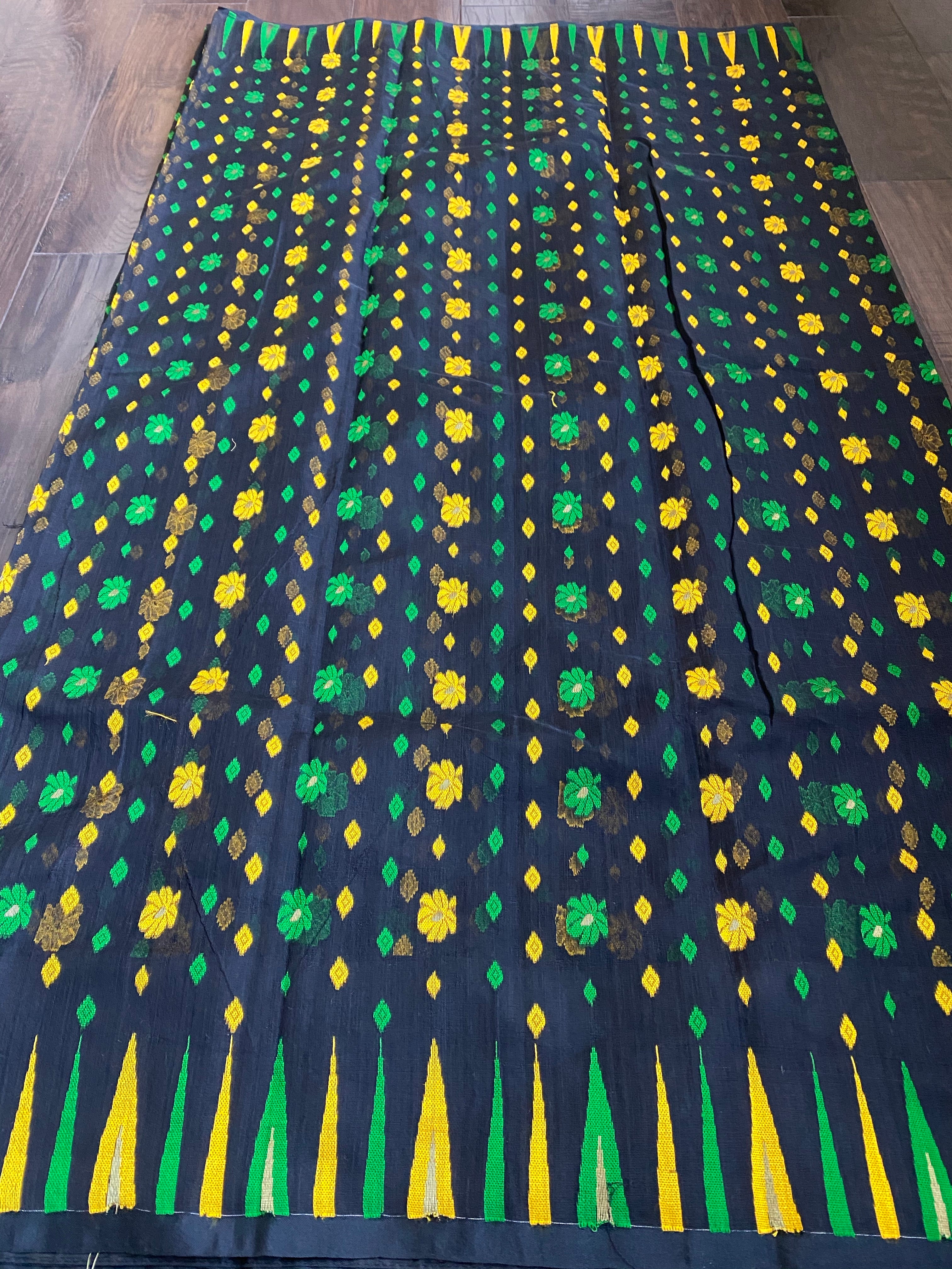 Soft Jamdaani- Black Green Yellow Woven