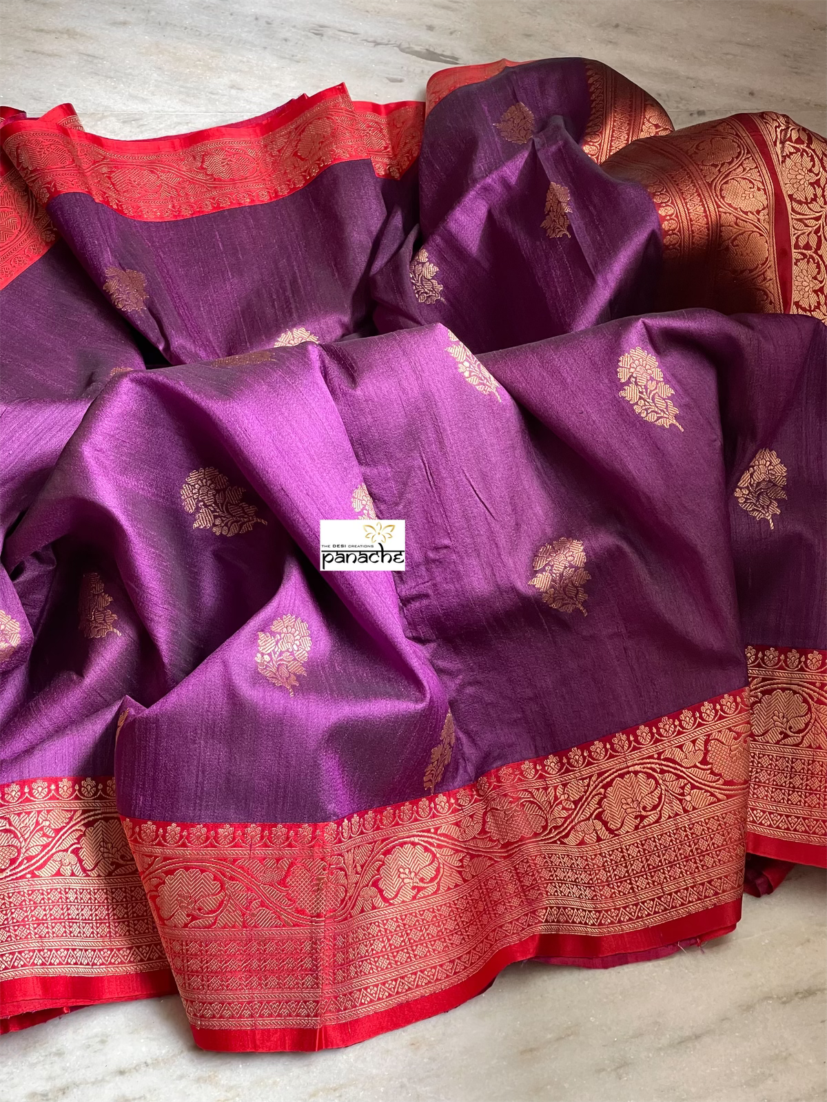 Pure Tussar Silk Banarasi - Purple Red