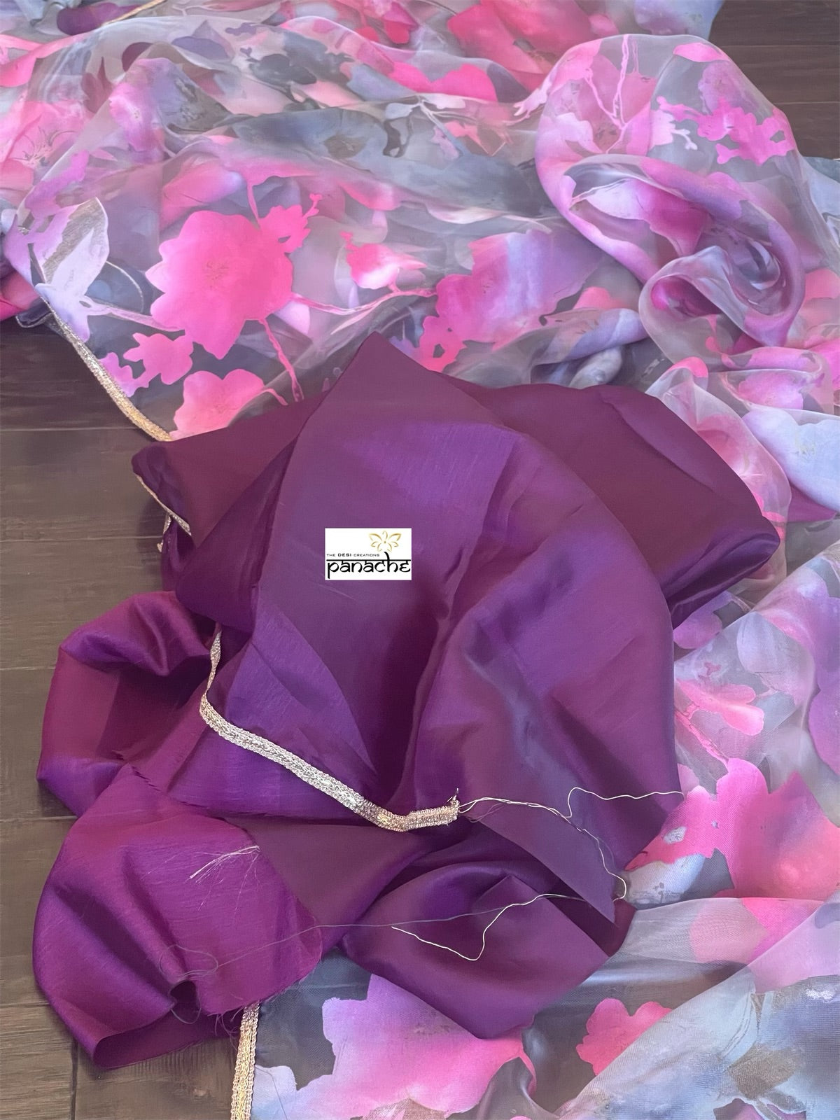 Designer Satin on Organza - Light Grey Pink