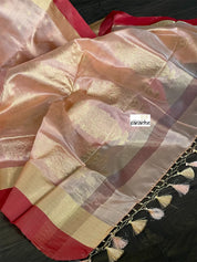 Pure Chanderi Pattu Silk - Peach Red