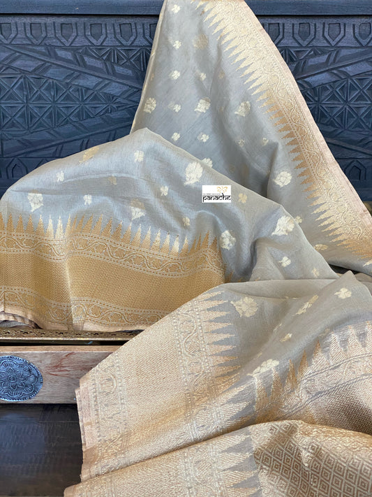 Malmal Cotton Banarasi - Beige Light Mocha Kadwa Zari Woven