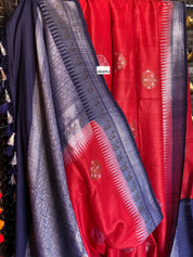 Tussar Georgette Banarasi - Red Navy Blue Kadwa