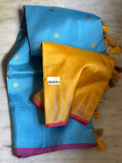 Pure Silk Katan Banarasi - Blue Yellow Kadwa