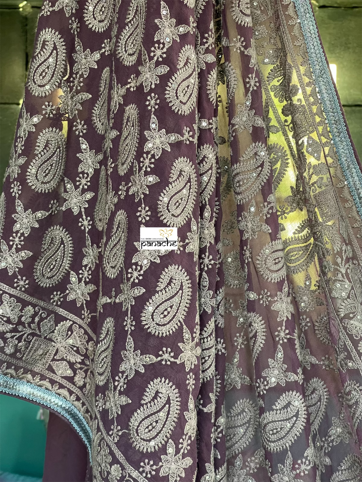 Designer Pure Georgette Chikankari - Dark Chocolate