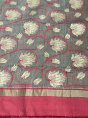 Cotton Silk Chanderi - Grey Brown Meenakari