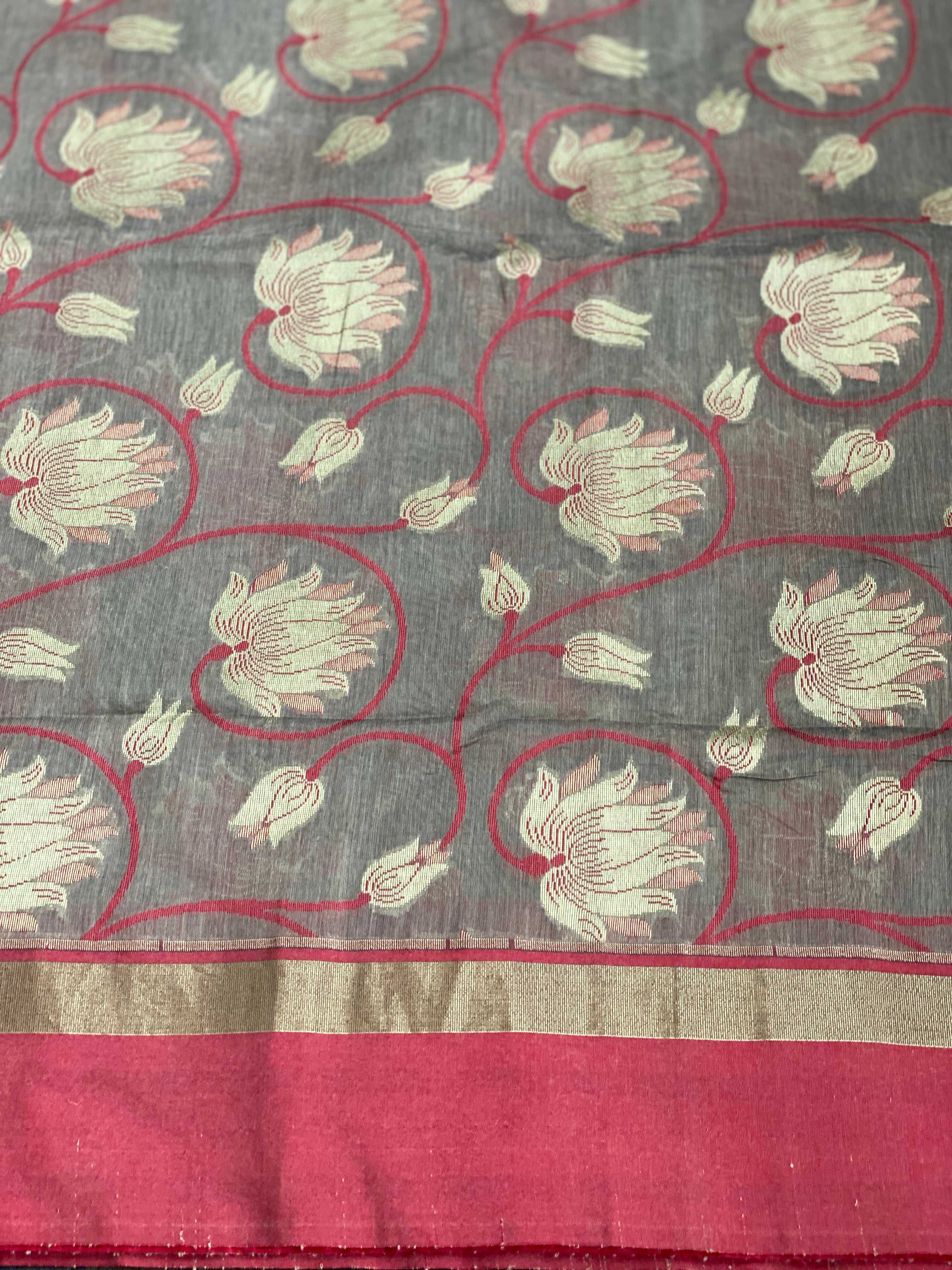 Cotton Silk Chanderi - Grey Brown Meenakari